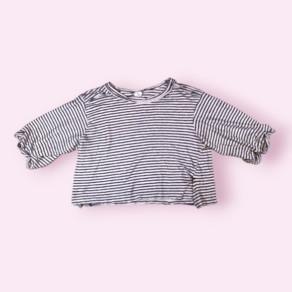 By Together Collection Crop Top Womens Medium Striped Distressed Short Sleeve - Picture 1 of 8